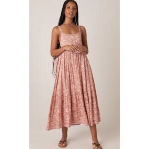 Patrons of Peace Tiered Midi Malibu Mix Ditsy Floral Sundress Light Mauve -